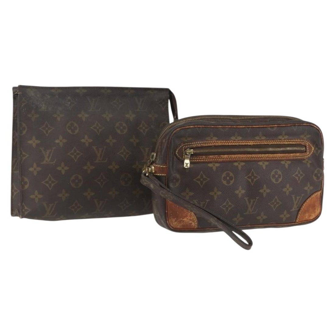 LOUIS VUITTON Monogram Clutch Bag 2 Piece Set Authentic: LOUIS VUITTON Monogram Clutch Bag 2 Piece Set Authentic This elegant Louis Vuitton Monogram Clutch Bag set is a quintessential staple for any fashion enthusiast. Crafted in France from durable Monogra