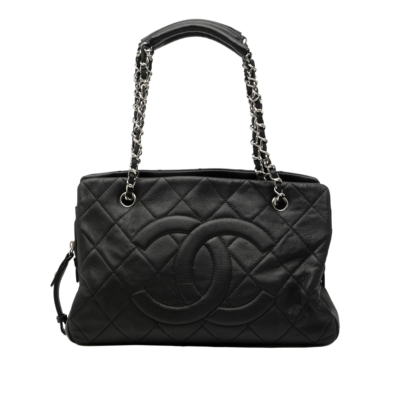 Chanel Soft Tote Black Quilted Caviar Leather with Chain Shoulder Straps (1 of 8)