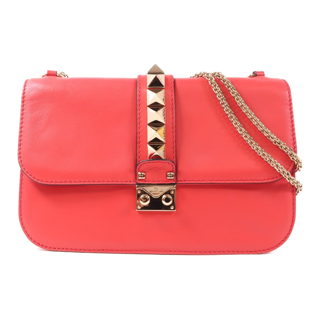 Valentino Red Calfskin Leather Chain Shoulder Bag: Valentino Red Calfskin Leather Chain Shoulder Bag This Valentino chain shoulder bag is crafted from premium calfskin leather in a striking red hue. Designed for everyday elegance, it features a classi