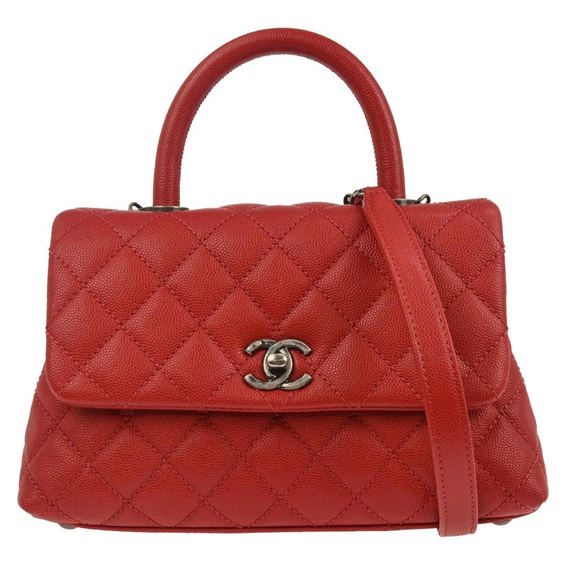 Red Chanel Coco Top Handle Quilted Leather Handbag 23cm (1 of 10)