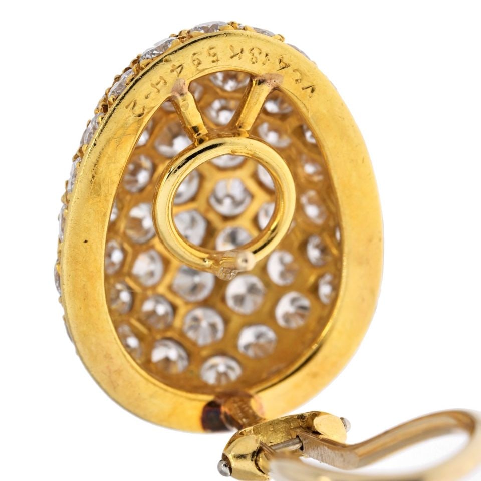 Van Cleef & Arpels 18K Gold 5.50ct Diamond Cluster Earrings - 5