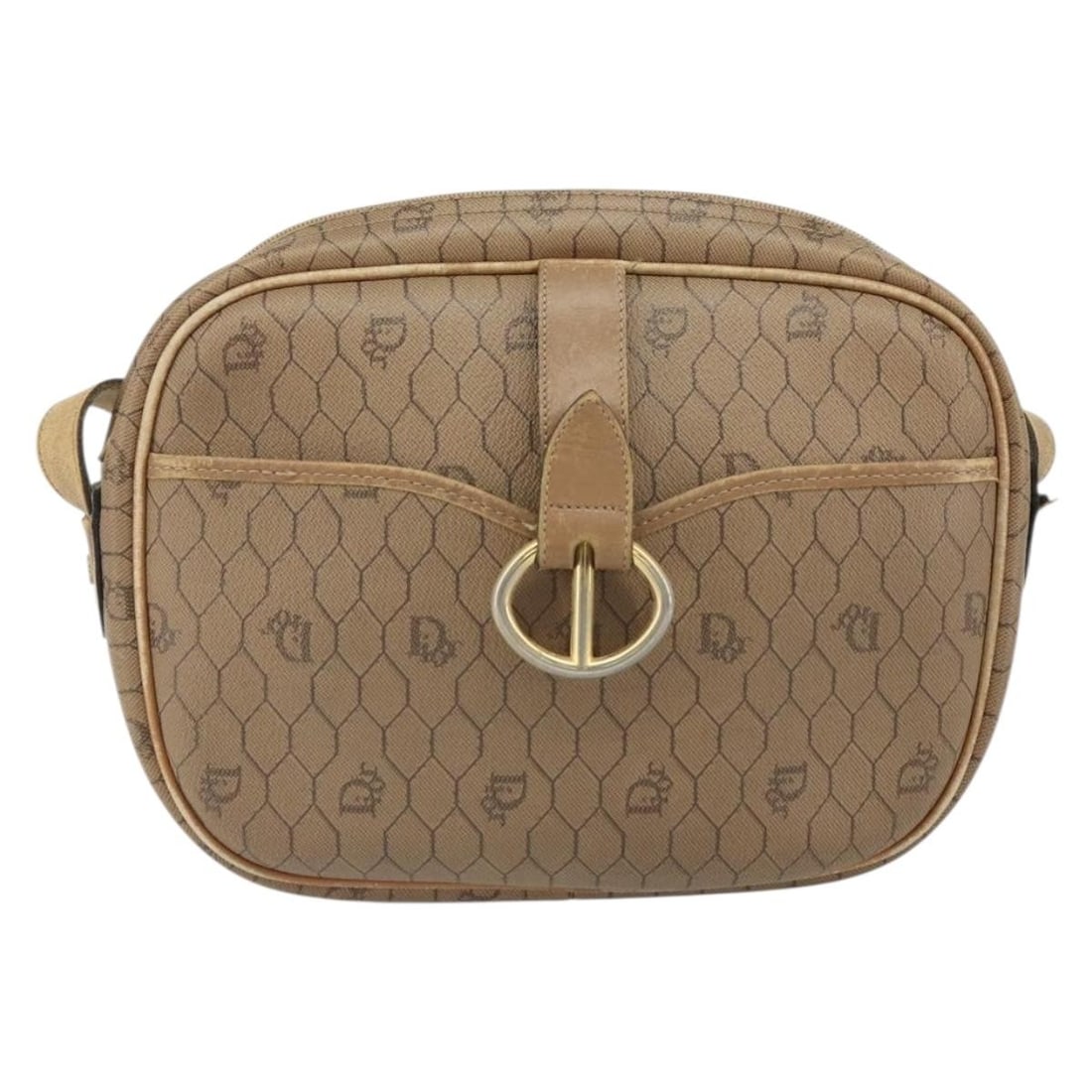 Beige Canvas and Leather Honeycomb Shoulder Bag by Christian Dior: Beige Canvas and Leather Honeycomb Shoulder Bag by Christian Dior This Christian Dior vintage Honeycomb shoulder bag features a beige canvas body with leather accents. Designed for women, the bag incl