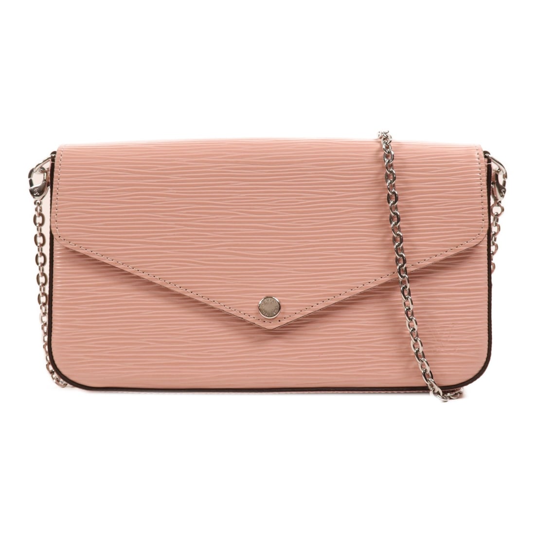 LOUIS VUITTON Pochette Felicie Chain Shoulder Bag Epi Pink M62467: LOUIS VUITTON Pochette Felicie Chain Shoulder Bag Epi Pink M62467 This elegant Louis Vuitton Pochette Felicie Chain Shoulder Bag is crafted from high-quality calfskin leather in a chic pink hue. It fe