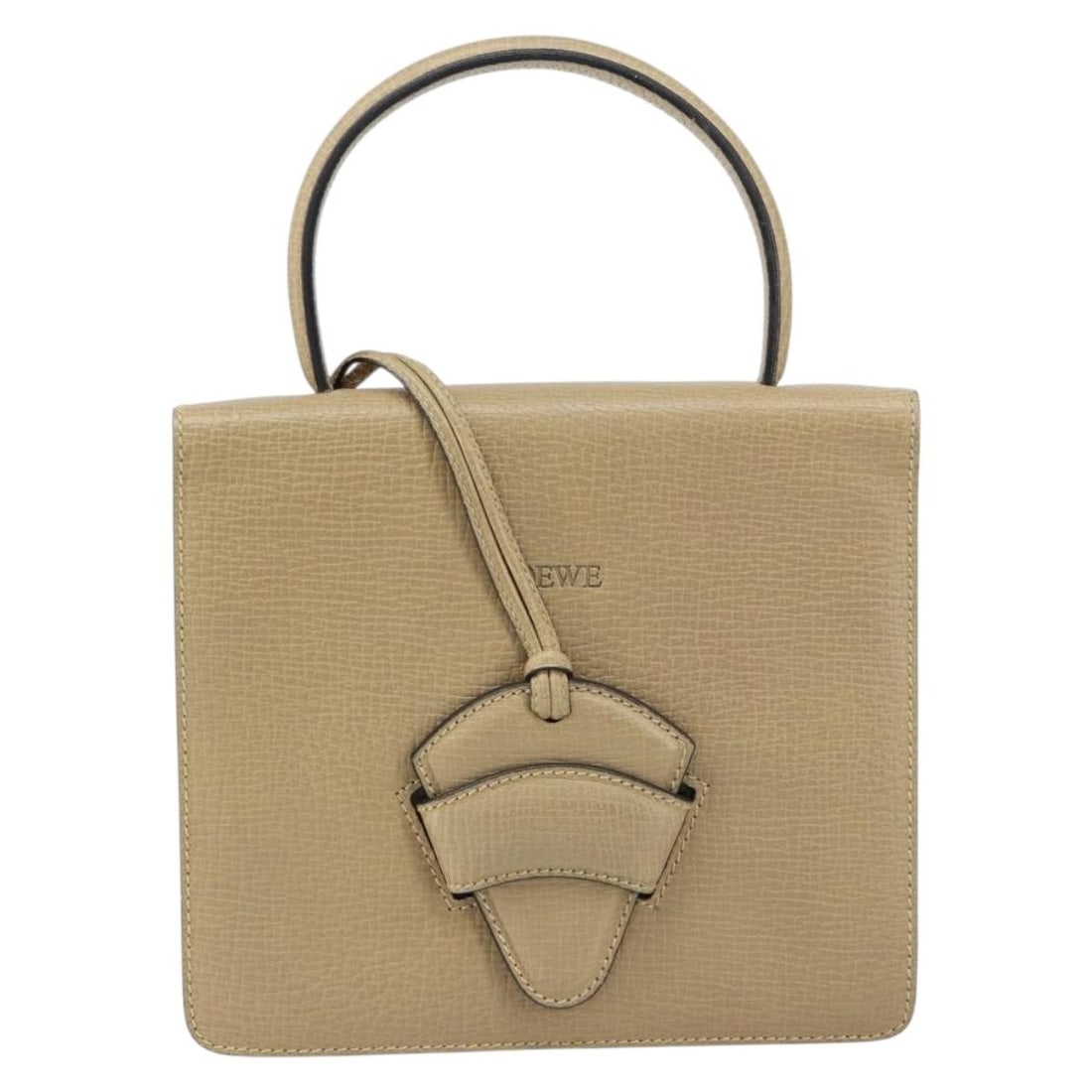 Leather Shoulder Bag by Loewe Barcelona in Beige: Leather Shoulder Bag by Loewe Barcelona in Beige This Loewe Barcelona shoulder bag for women features beige leather construction with metal fittings. It shows signs of wear including surface deformati