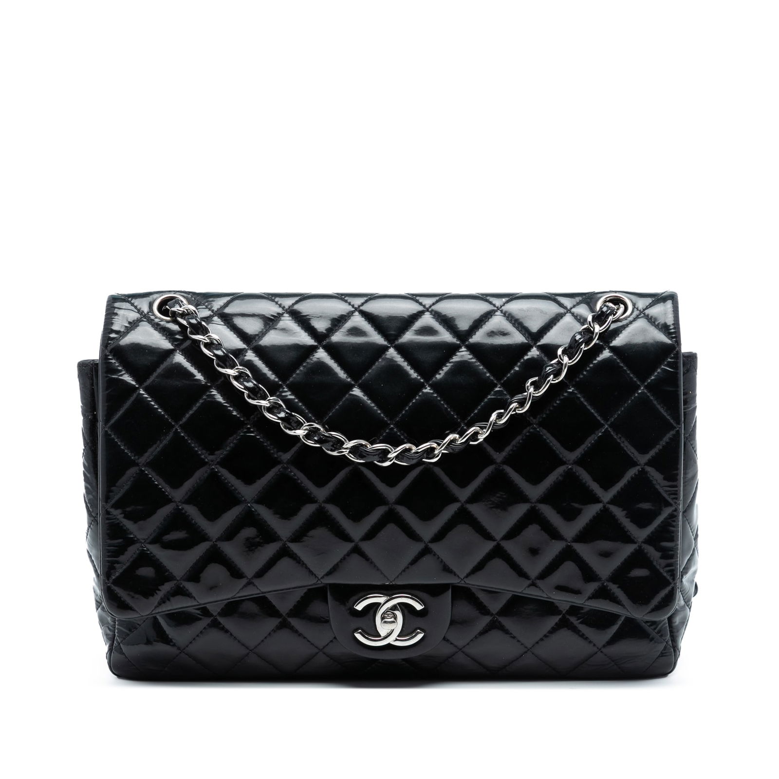 Black Patent Leather Jumbo Double Flap Shoulder Bag by Chanel (1 of 7)