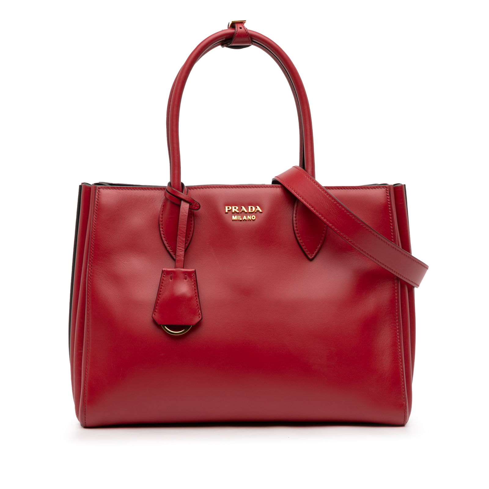 Prada Bibliotheque Satchel Red Leather Handbag with Detachable Strap (1 of 13)