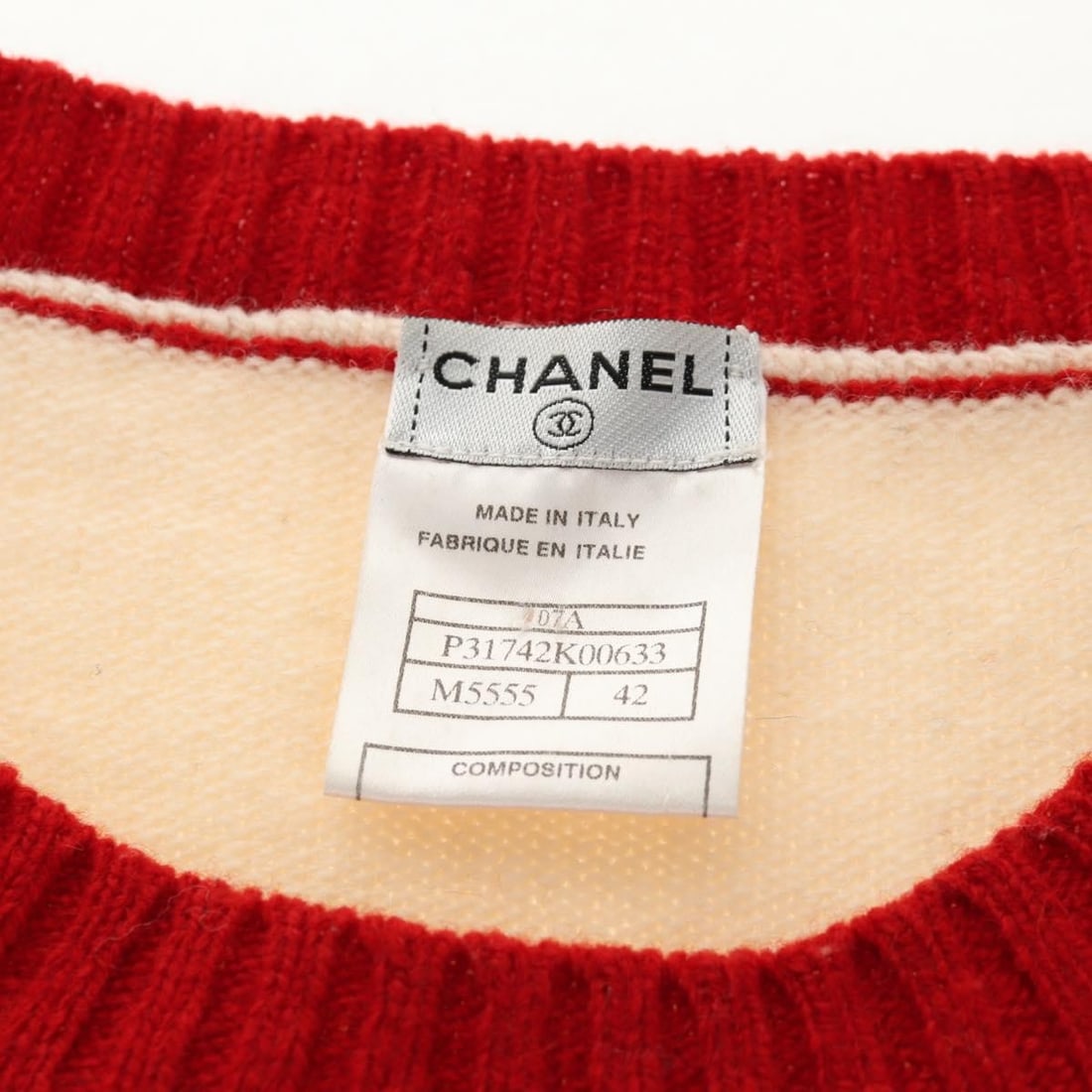 CHANEL Wool Jacket Beige Red Black CC Italy Auth 129782M - 6