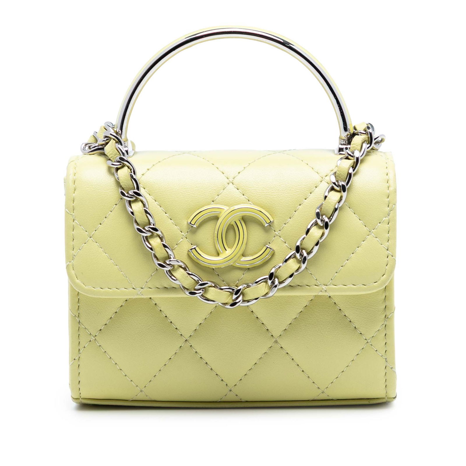 Chanel Yellow Mini Lambskin Quilted Satchel with Chain Top Handle (1 of 7)