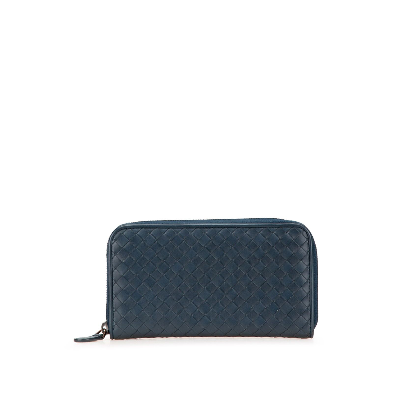 Bottega Veneta Blue Nappa Intrecciato Leather Zip Around Wallet: Bottega Veneta Blue Nappa Intrecciato Leather Zip Around Wallet The Bottega Veneta Nappa Intrecciato Zip Around Long Wallet is an elegant accessory crafted from woven nappa leather. It features a secu