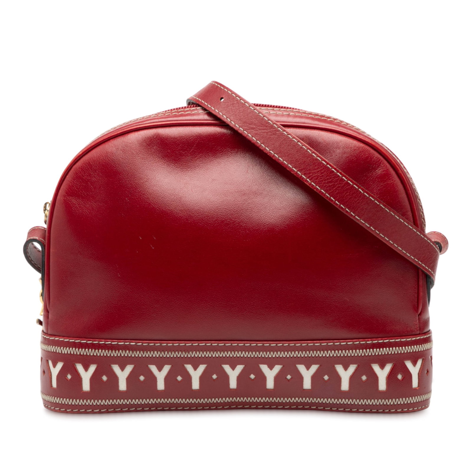 Red Leather Dome Shoulder Bag by Saint Laurent with Adjustable Strap: Red Leather Dome Shoulder Bag by Saint Laurent with Adjustable Strap This Saint Laurent Leather Dome Shoulder Bag features a red leather body with an adjustable flat leather strap, a top zip closure,