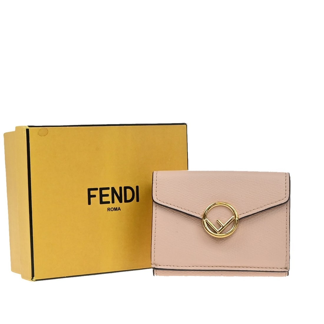 F is Fendi Pink Leather Trifold Wallet by Fendi Italy: F is Fendi Pink Leather Trifold Wallet by Fendi Italy This Fendi F is Fendi Trifold Wallet is crafted from leather in a pink hue. Designed for women, it features a compact trifold style. The wallet is