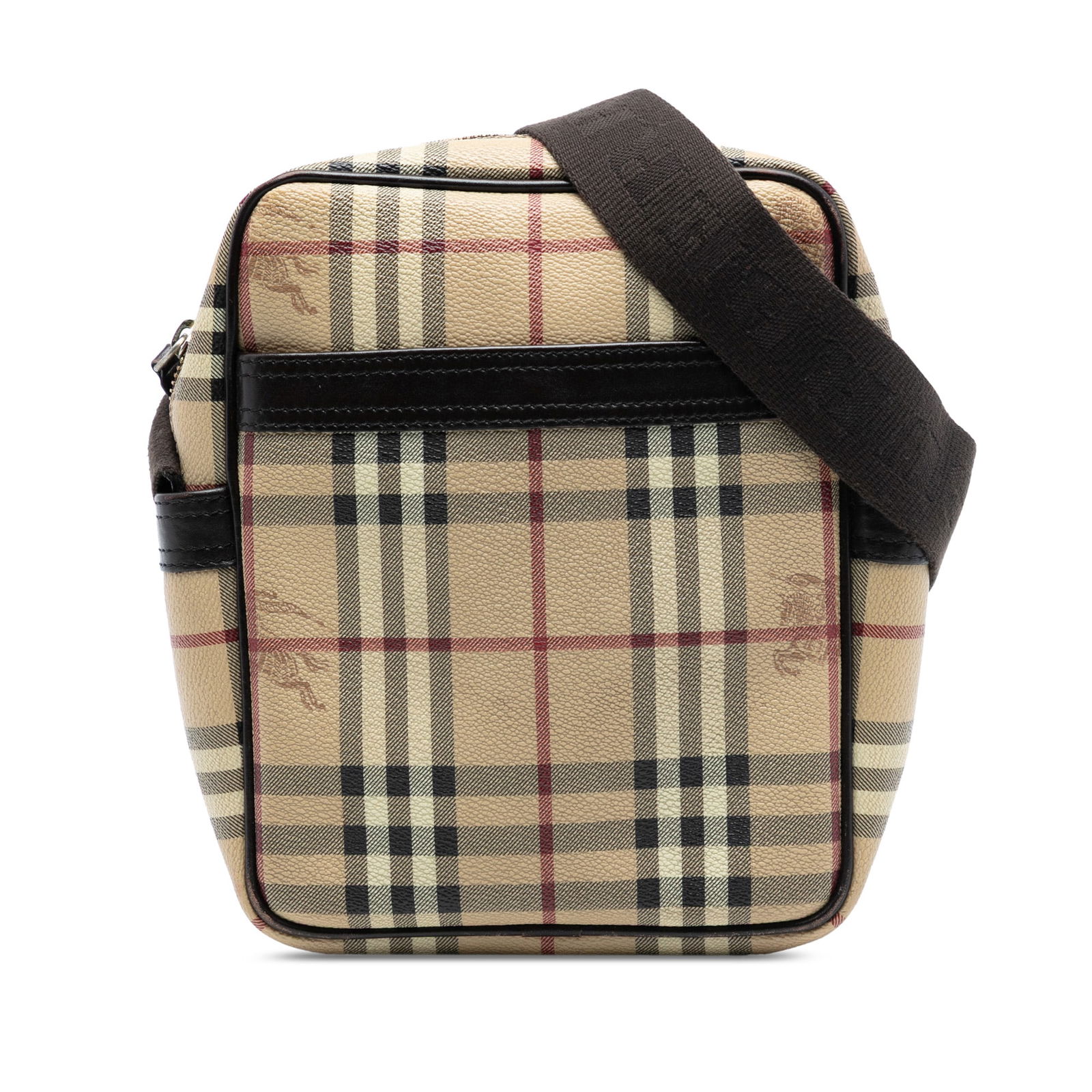 Burberry Haymarket Check Brown Coated Canvas Crossbody Bag with Leather Trim: Burberry Haymarket Check Brown Coated Canvas Crossbody Bag with Leather Trim This Burberry Haymarket Check crossbody bag features a coated canvas body with signature haymarket check and leather trim.