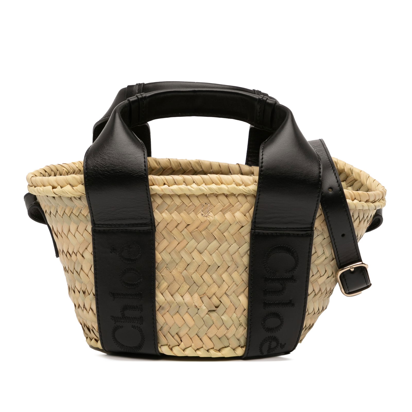 Chloe Sense Basket Small Raffia and Calfskin Tote with Leather Trim: Chloe Sense Basket Small Raffia and Calfskin Tote with Leather Trim This Chloe Small Sense Basket Tote features a woven raffia body accented with smooth calfskin leather trim. It is designed with flat