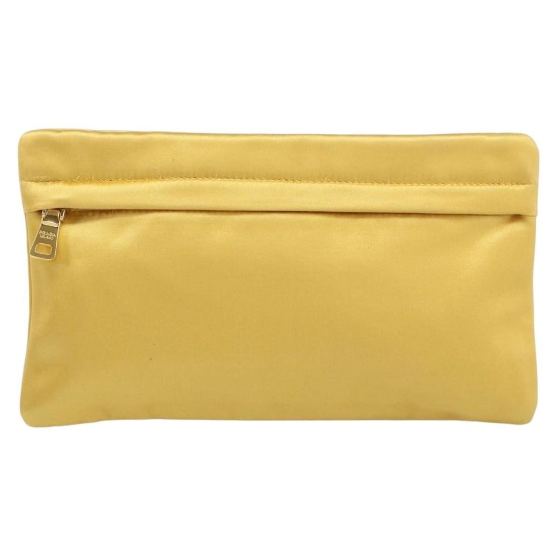 Gold Satin Clutch Bag Prada 23cm Italian Designer Purse: Gold Satin Clutch Bag Prada 23cm Italian Designer Purse This Prada clutch is crafted from gold satin and designed for women. The bag features a compact silhouette, accented with metal fittings. It sho