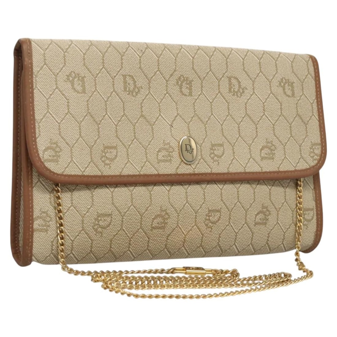 Christian Dior Honeycomb Canvas Shoulder Bag Beige 22x14x3cm: Christian Dior Honeycomb Canvas Shoulder Bag Beige 22x14x3cm This pre-owned Christian Dior vintage honeycomb chain shoulder bag for women features a beige canvas exterior with a honeycomb pattern. It