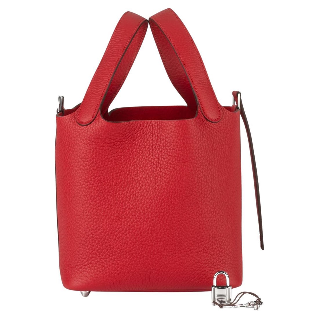 Hermes Picotin Lock Tote Rouge Radieux Clemence Leather New: Hermes Picotin Lock Tote Rouge Radieux Clemence Leather New Introducing the exquisite Hermes Picotin Lock Tote in a vibrant Rouge Radieux. Crafted from luxurious Clemence calfskin leather, this handba