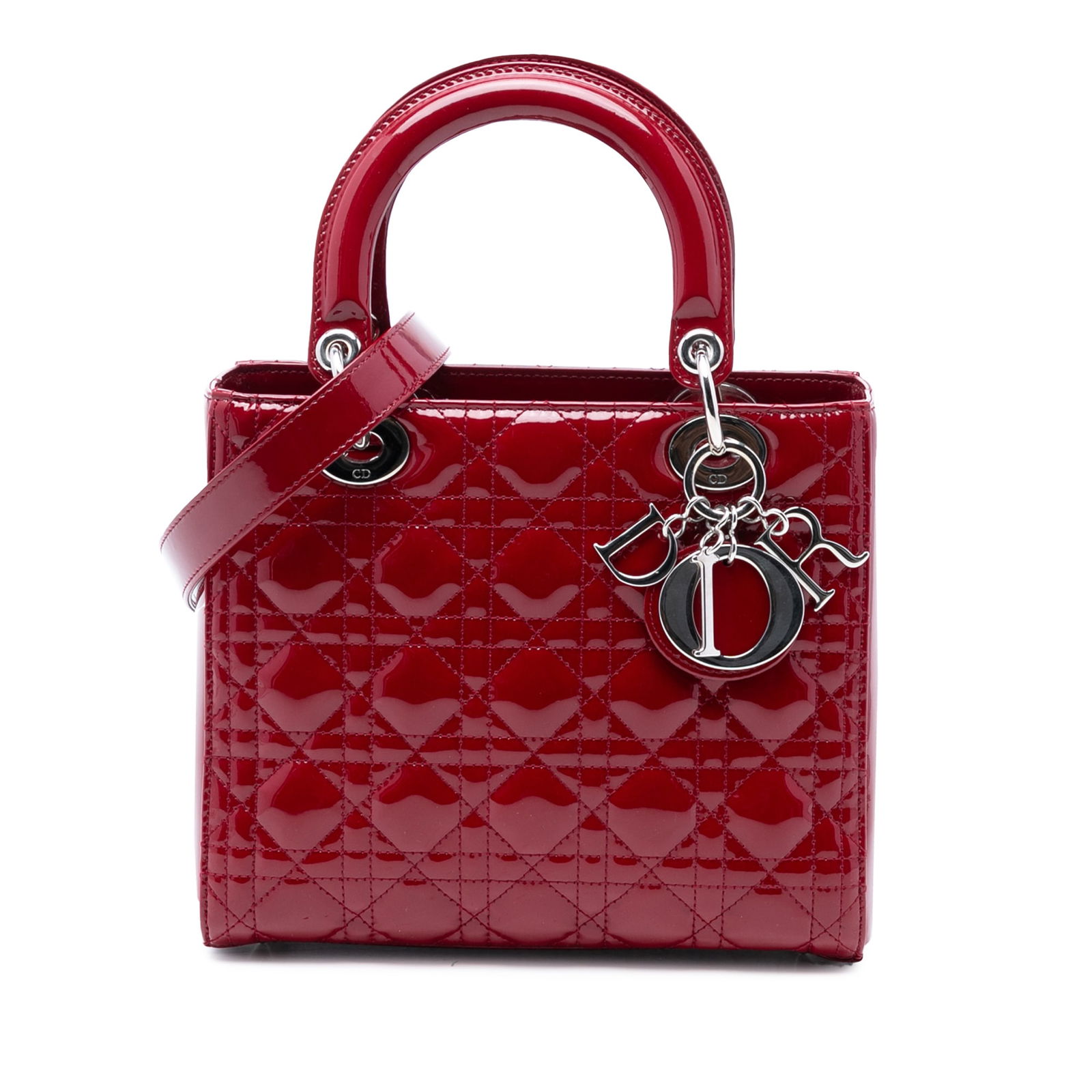 Dior Lady Dior Medium Red Patent Cannage Leather Tote with Strap (1 of 7)