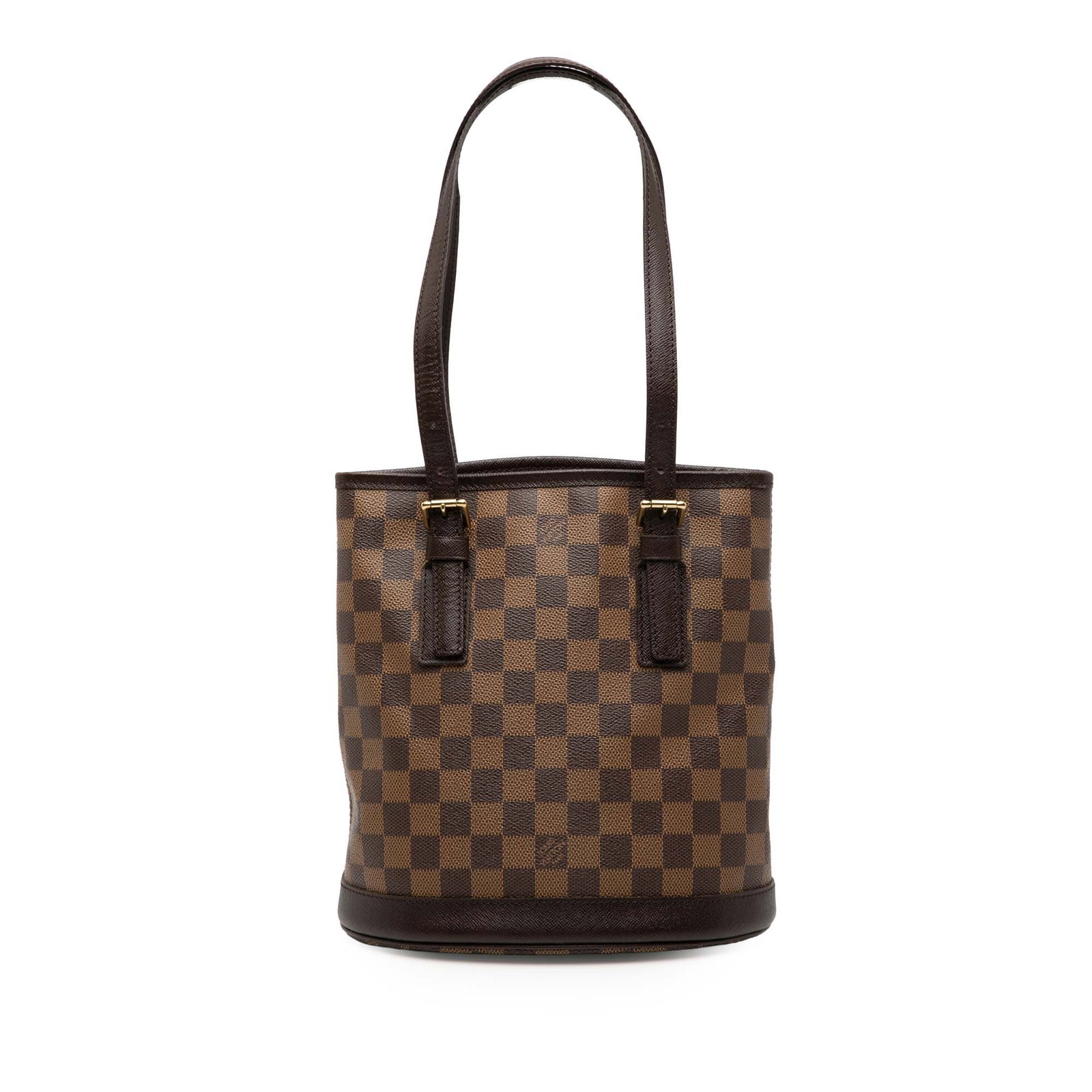 Damier Ebene Marais shoulder bag by Louis Vuitton with leather trim: Damier Ebene Marais shoulder bag by Louis Vuitton with leather trim The Louis Vuitton Damier Ebene Marais is crafted from damier canvas with leather trim and features adjustable flat leather shoulder