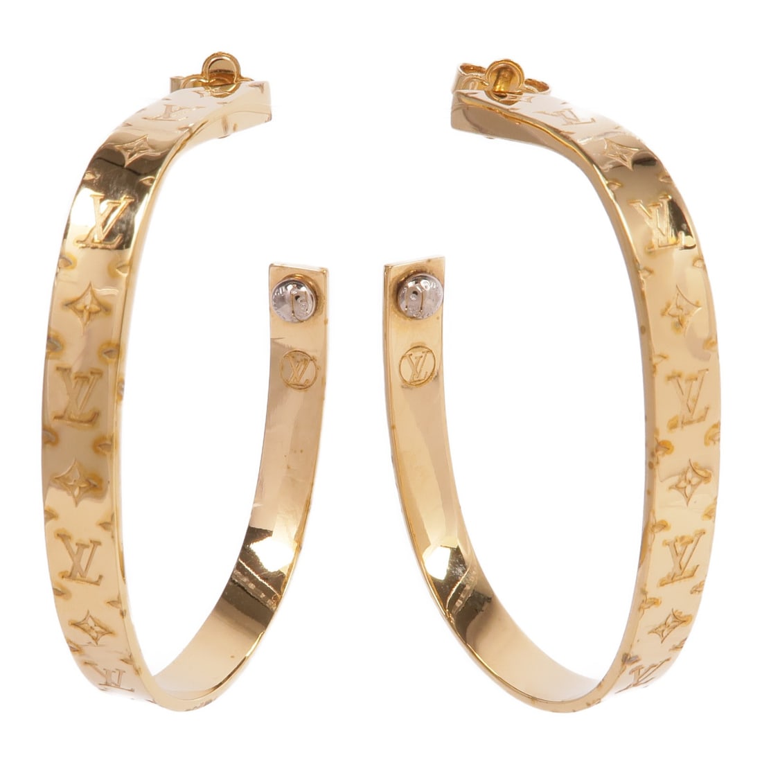 LOUIS VUITTON Gold Metal Pierced Earrings from France (1 of 13)