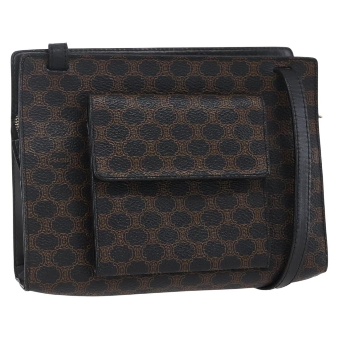 CELINE Macadam Canvas Shoulder Bag Black Gold PVC Leather Auth (1 of 18)