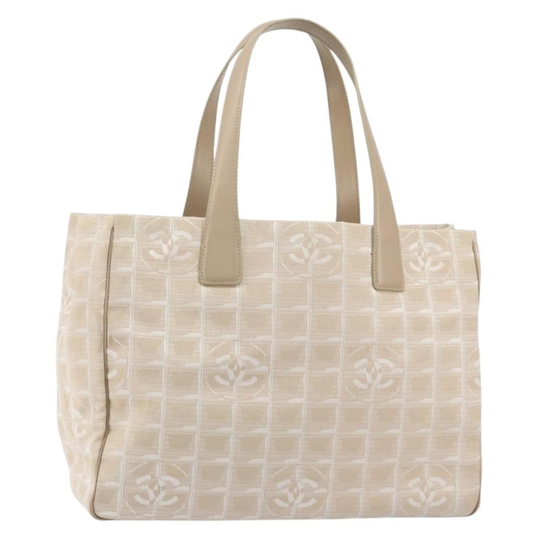 CHANEL Beige Gold Nylon Travel Tote Bag Authentic Italy: CHANEL Beige Gold Nylon Travel Tote Bag Authentic Italy This CHANEL New Travel Line Tote Bag is a stylish and practical accessory crafted from durable nylon in a chic beige and gold color combination.