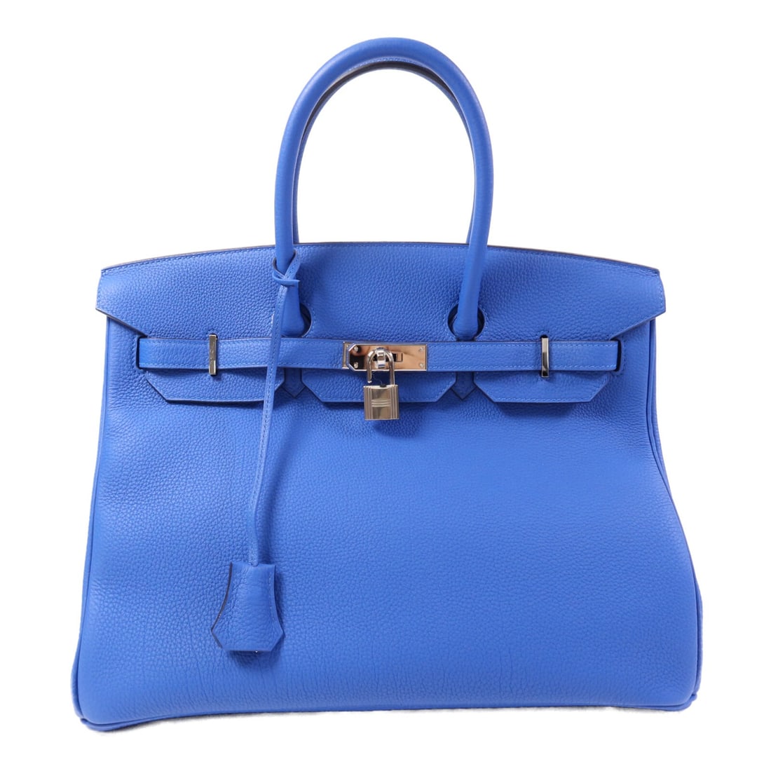Hermes Birkin 35 Blue Zellige Togo Leather Handbag with Palladium Hardware: Hermes Birkin 35 Blue Zellige Togo Leather Handbag with Palladium Hardware This Hermes Birkin 35 handbag is crafted from premium Togo calfskin leather in a striking blue shade. It features palladium h