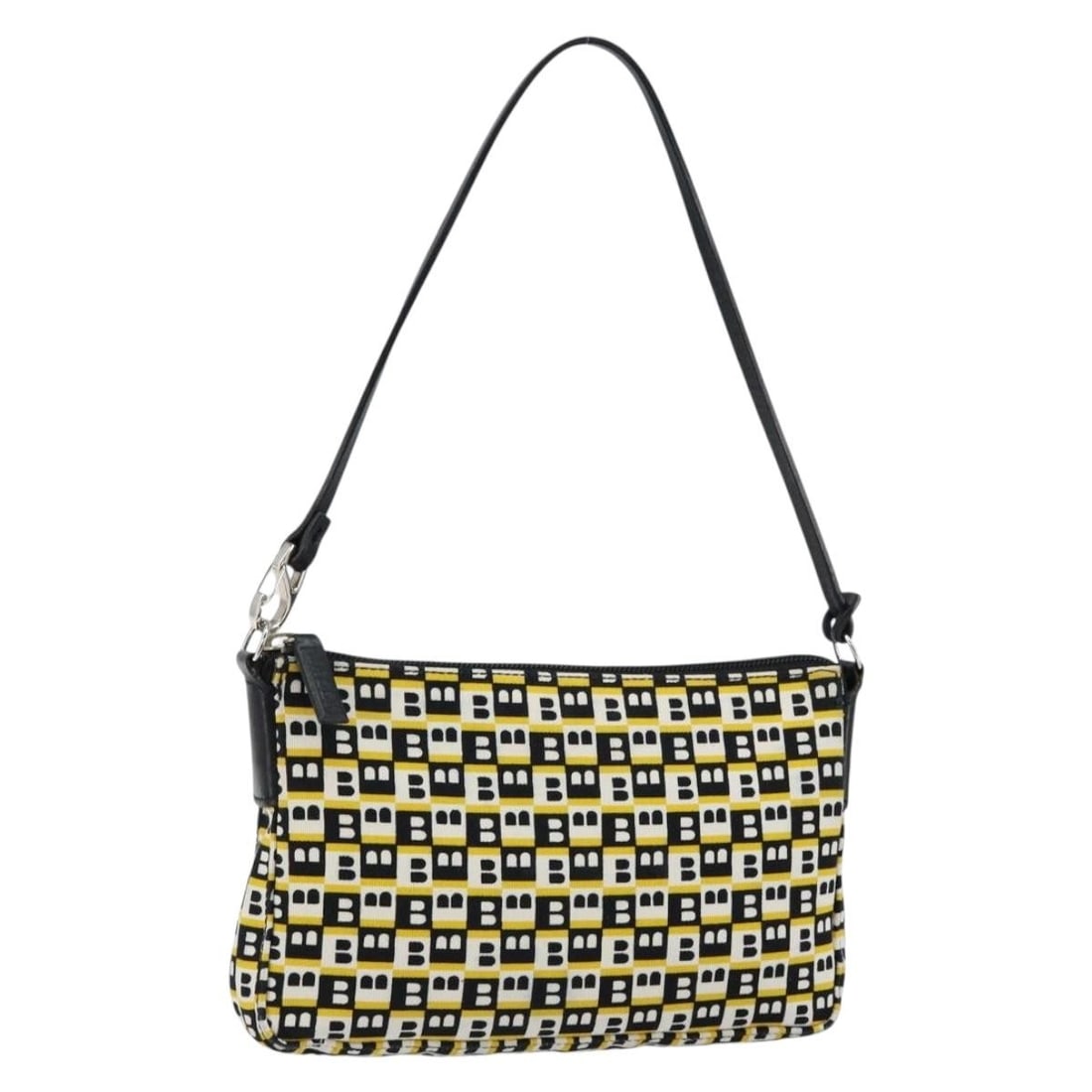 BALLY Black Canvas Hand Bag with Dust Bag BA7026: BALLY Black Canvas Hand Bag with Dust Bag BA7026 This BALLY Hand Bag is a stylish accessory crafted from durable black canvas. Measuring approximately 8.3 inches in length, 5.1 inches in height, and 1