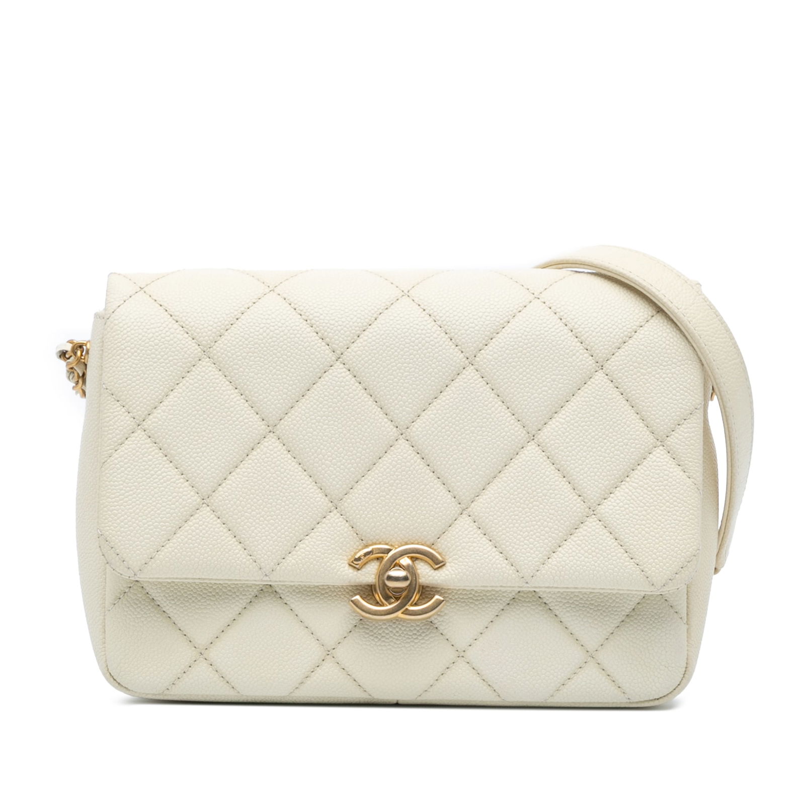 Chanel Small Quilted Caviar Chain Melody Flap White Bag (1 of 10)