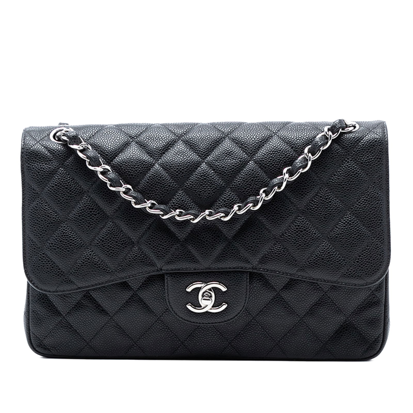 Black Chanel Jumbo Classic Caviar Leather Double Flap Shoulder Bag (1 of 7)