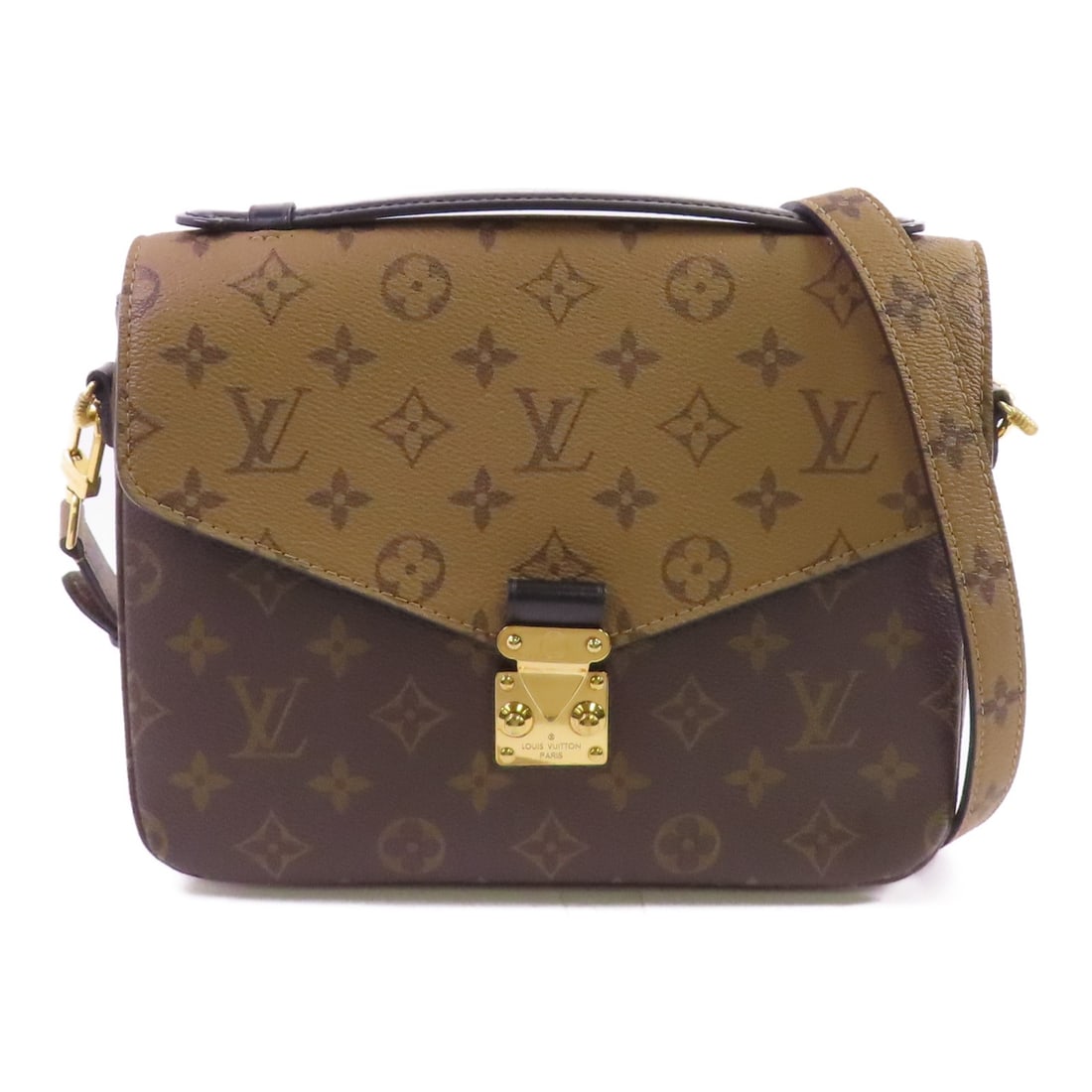 Pochette Metis Monogram Reverse Brown 2way Shoulder Bag by Louis Vuitton M44876: Pochette Metis Monogram Reverse Brown 2way Shoulder Bag by Louis Vuitton M44876 This Louis Vuitton Pochette Metis is a versatile 2-way shoulder bag crafted from durable PVC coated canvas in the signat