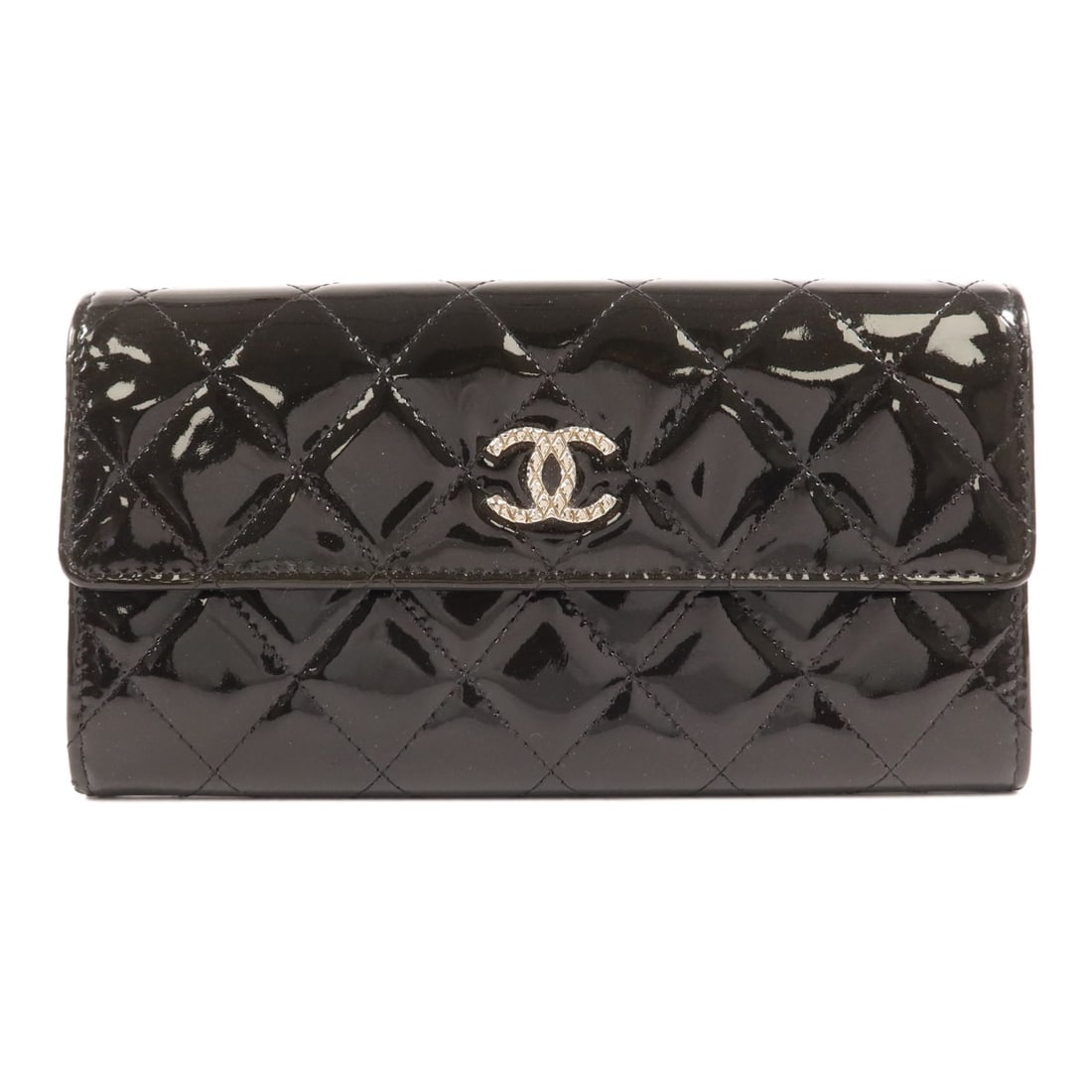 CHANEL Double Sided Long Wallet Black Patent Leather SHW: CHANEL Double Sided Long Wallet Black Patent Leather SHW Discover the elegance of the CHANEL Double Sided Long Wallet, crafted from luxurious patent leather in a timeless black hue. This stylish walle