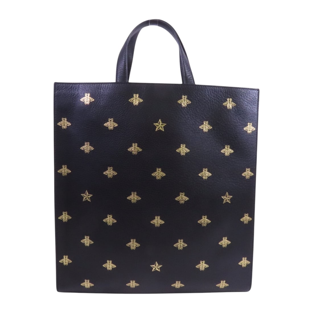 GUCCI GG GHW Bee Tote Bag 495444 Black Calfskin Leather: GUCCI GG GHW Bee Tote Bag 495444 Black Calfskin Leather This GUCCI GG GHW Bee Star Tote Bag is a sophisticated accessory crafted from premium calfskin leather in a classic black color. Designed for bo