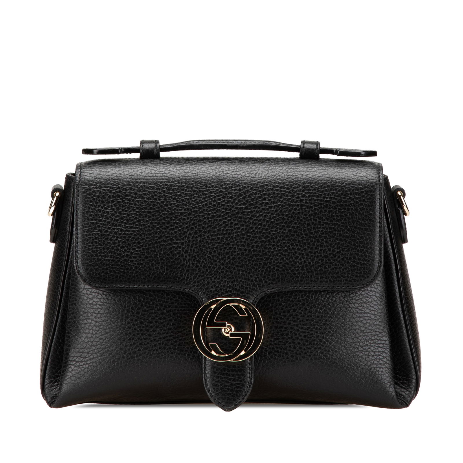Gucci Small Dollar Calf Leather Interlocking G Satchel Black (1 of 12)