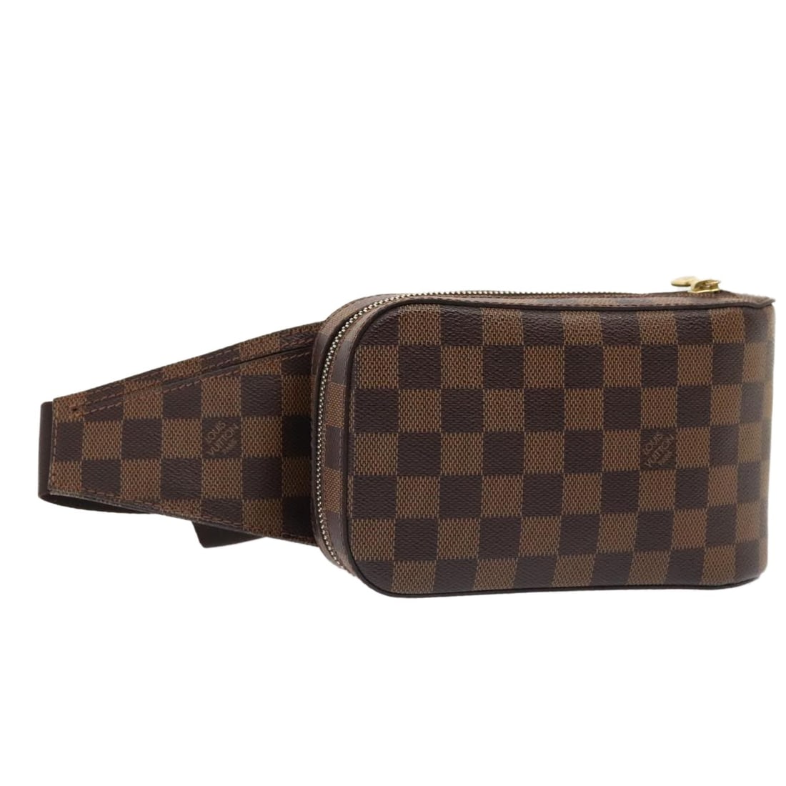 Louis Vuitton Damier Canvas Geronimos Unisex Waist Bag: Louis Vuitton Damier Canvas Geronimos Unisex Waist Bag The Louis Vuitton Geronimos Waist Bag features the classic Damier canvas in a brown color, designed for unisex use. This pre-owned bag remains in