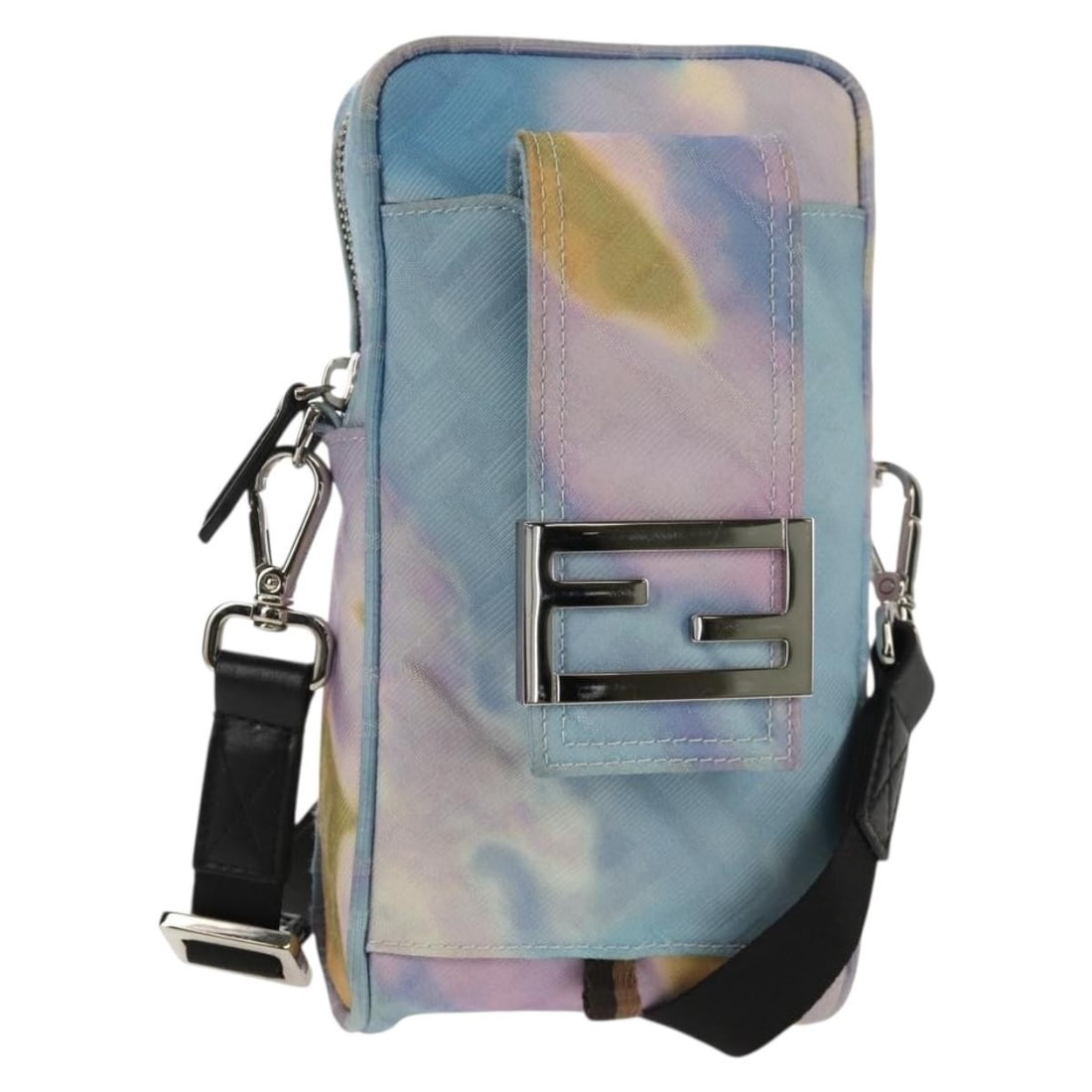 Fendi Blue Silver Zucca Canvas Shoulder Bag with Dust Bag: Fendi Blue Silver Zucca Canvas Shoulder Bag with Dust Bag This FENDI Zucca canvas shoulder bag features a stylish blue and silver color scheme with silver-tone hardware. Made in Italy, the bag is craf