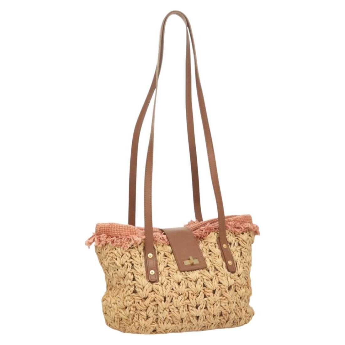 Chanel Beige Mademoiselle Lock Tote Leather and Straw Handbag: Chanel Beige Mademoiselle Lock Tote Leather and Straw Handbag This Chanel Mademoiselle Lock Tote features a beige woven straw design with leather accents. The tote is designed for women and includes m