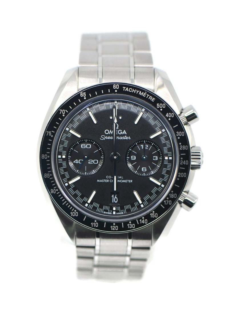 OMEGA Speedmaster Racing Automatic Stainless Steel Watch 329.30.44.51.01.001 with Box and Papers: OMEGA Speedmaster Racing Automatic Stainless Steel Watch 329.30.44.51.01.001 with Box and Papers The Omega Speedmaster Racing is a luxurious wristwatch that combines elegance and functionality. This m