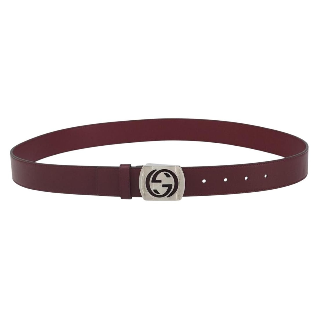 Bordeaux Leather Gucci 387031 Belt with Silver Tone Buckle 43.7 Inch (1 of 12)