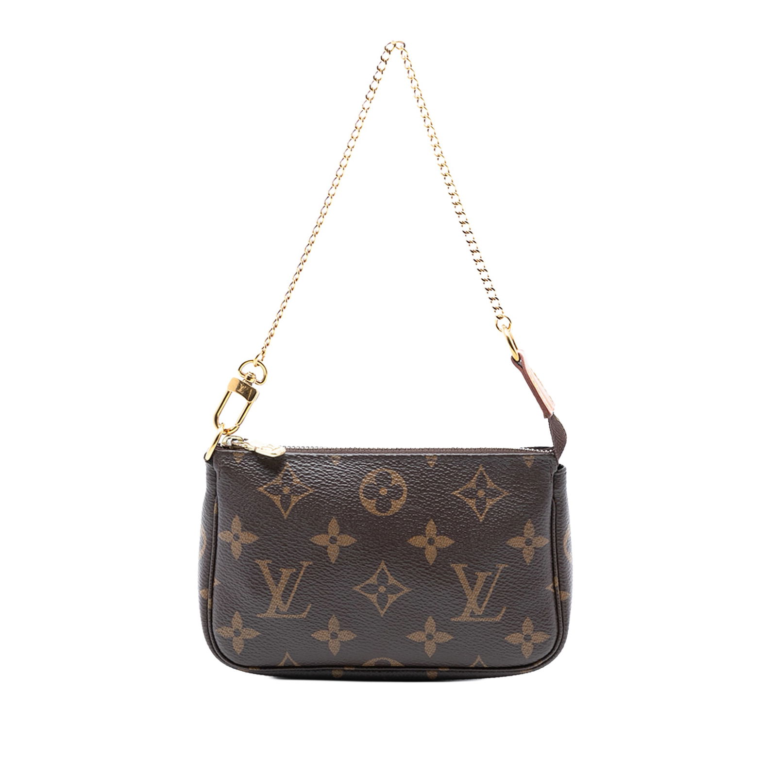 Louis Vuitton brown monogram canvas Mini Pochette bag with gold-tone chain (1 of 7)