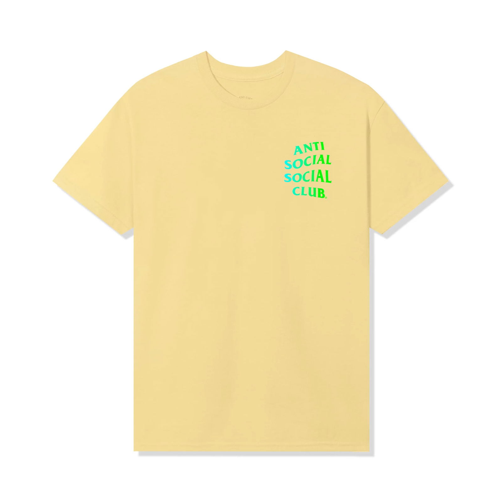 Daffodil Yellow Cancelled Again T Shirt by Anti Social Social Club: Daffodil Yellow Cancelled Again T Shirt by Anti Social Social Club This Anti Social Social Club Cancelled Again Tee comes in a daffodil yellow color and features the signature "Cancelled Again" graphi