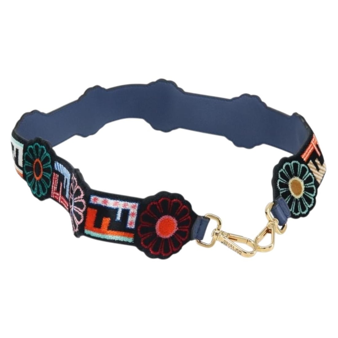 Fendi Multicolor Zucca Canvas Shoulder Strap Gold Accent: Fendi Multicolor Zucca Canvas Shoulder Strap Gold Accent This FENDI Zucca Canvas shoulder strap features a multicolor design with gold-tone accents. Crafted in Italy, it is made from signature Zucca c