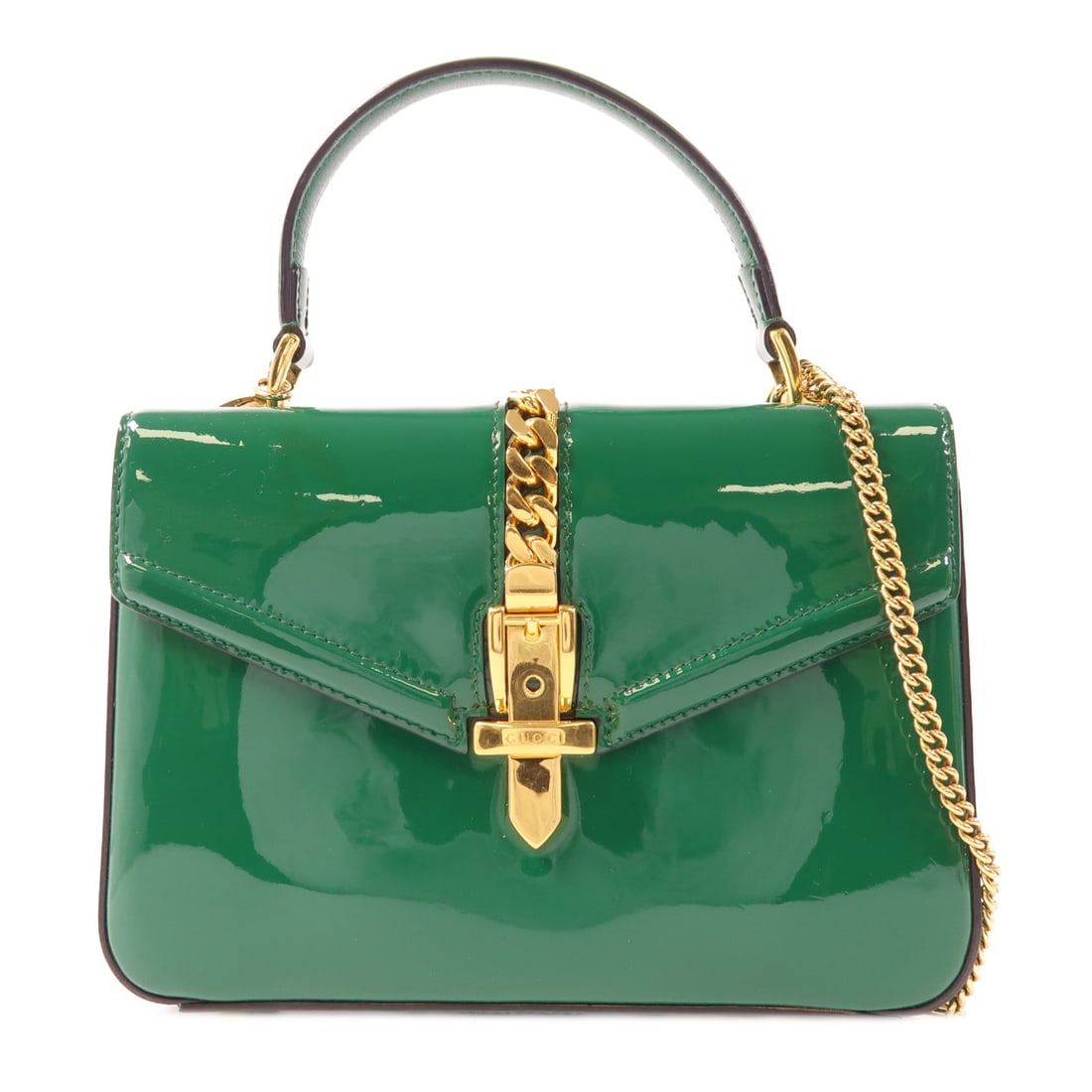 GUCCI Sylvie 1969 Green Patent Leather 2 Way Shoulder Bag (1 of 17)