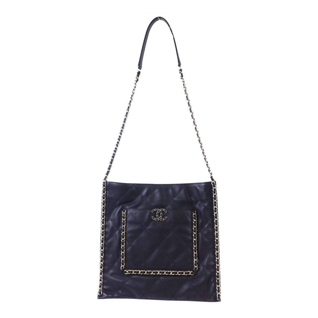 Chanel Matelasse AS2973 Black Calfskin Chain Shoulder Bag with Gold Hardware: Chanel Matelasse AS2973 Black Calfskin Chain Shoulder Bag with Gold Hardware This CHANEL Matelasse chain shoulder bag is crafted from black calfskin leather and features the iconic CC logo. The bag is
