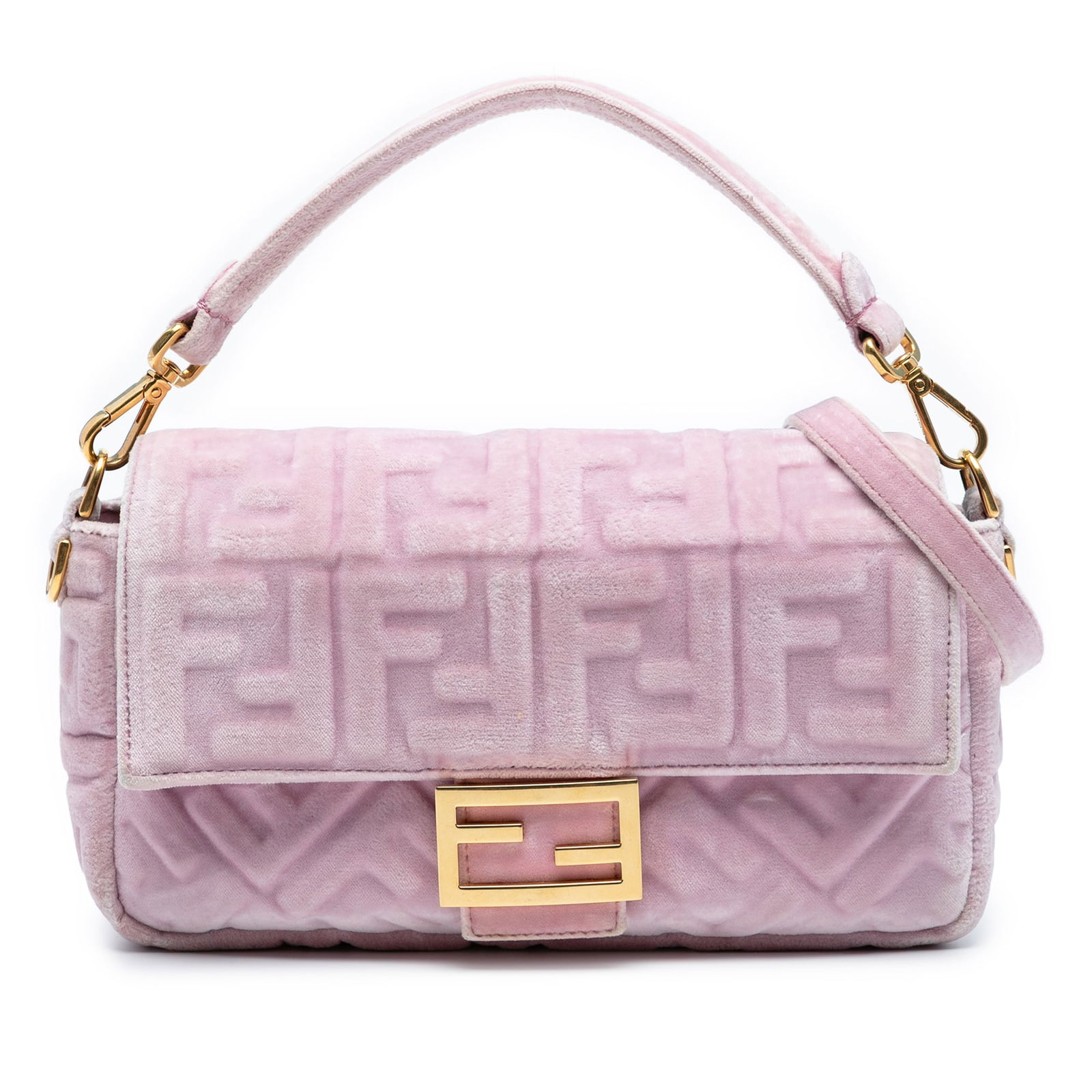 Fendi Zucca Embossed Velvet Pink Baguette Satchel Italy (1 of 7)
