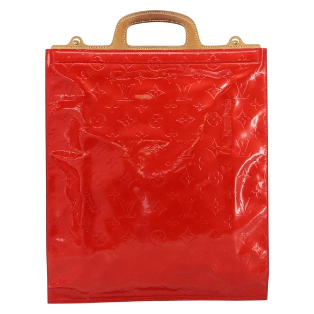 Red Patent Leather Louis Vuitton Stanton Tote Bag 31cm x 36cm: Red Patent Leather Louis Vuitton Stanton Tote Bag 31cm x 36cm This pre-owned Louis Vuitton Stanton handbag for women features a red patent leather exterior with the signature Monogram Vernis finish. I