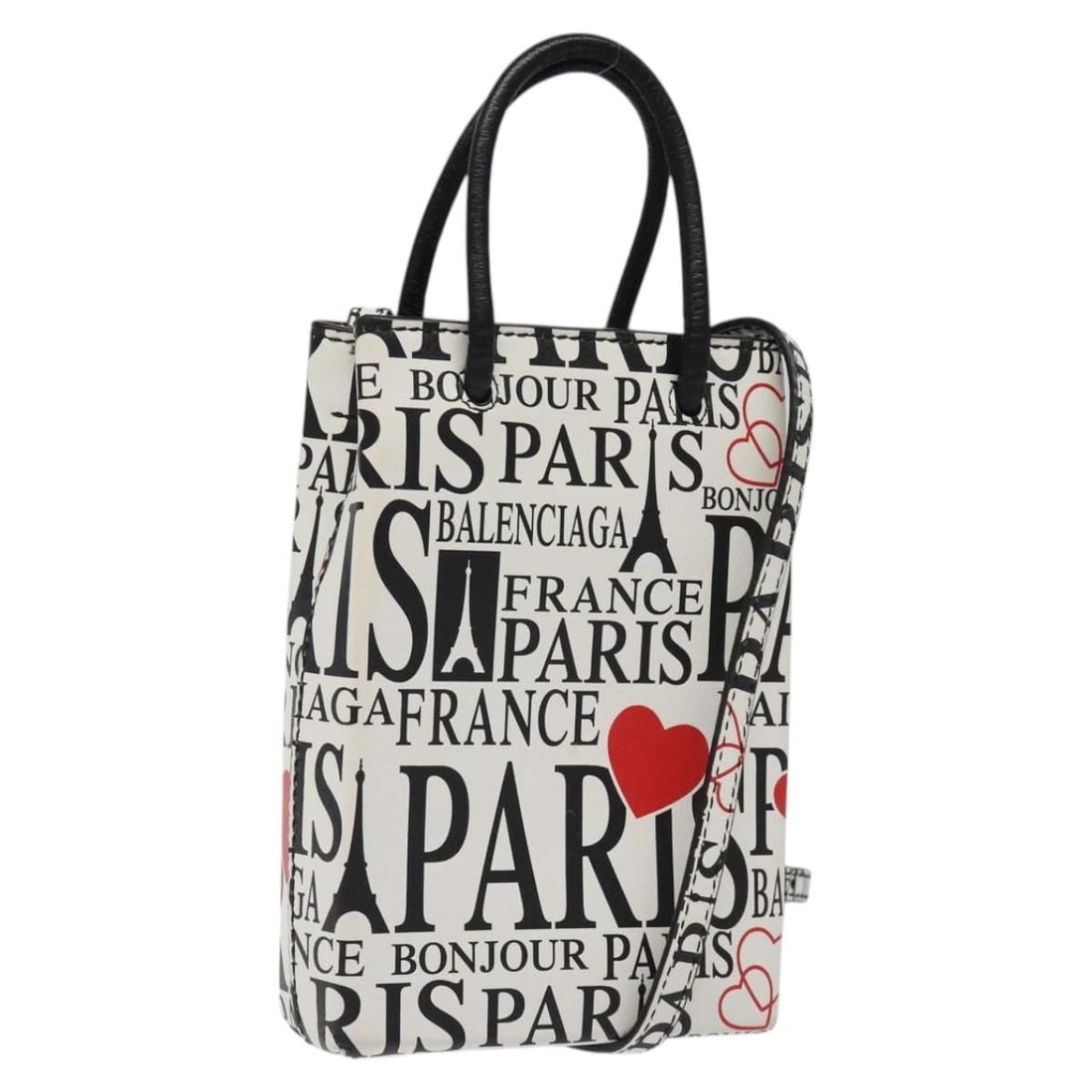 Leather Phone Holder Bag by Balenciaga in White: Leather Phone Holder Bag by Balenciaga in White This Balenciaga Shopping Phone Holder is crafted from white leather, designed for female use. It features a compact size suitable for carrying essential