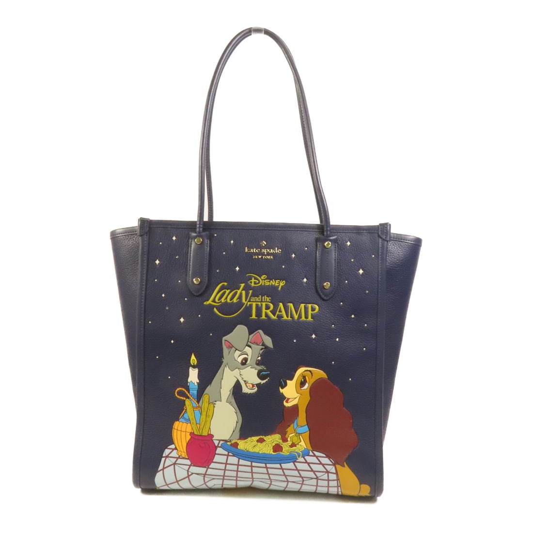 Disney Collaboration Blue Calfskin Large Tote by Kate Spade: Disney Collaboration Blue Calfskin Large Tote by Kate Spade This Kate Spade Disney tote bag is crafted from blue calfskin leather and features a large shoulder bag design. It offers a regular size wit