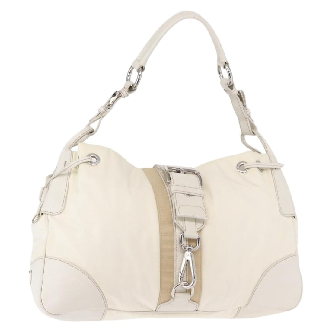 White Nylon and Leather Prada Re-Edition 2002 Moon Handle Shoulder Bag (1 of 18)