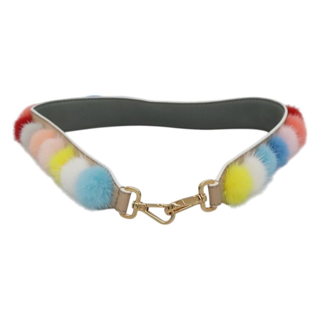 Fendi Pom Pom Strap You Multicolor Leather and Fur Shoulder Accessory: Fendi Pom Pom Strap You Multicolor Leather and Fur Shoulder Accessory This Fendi Pom Pom Strap You shoulder strap features a playful multicolor design crafted from leather with fur pom pom accents. De