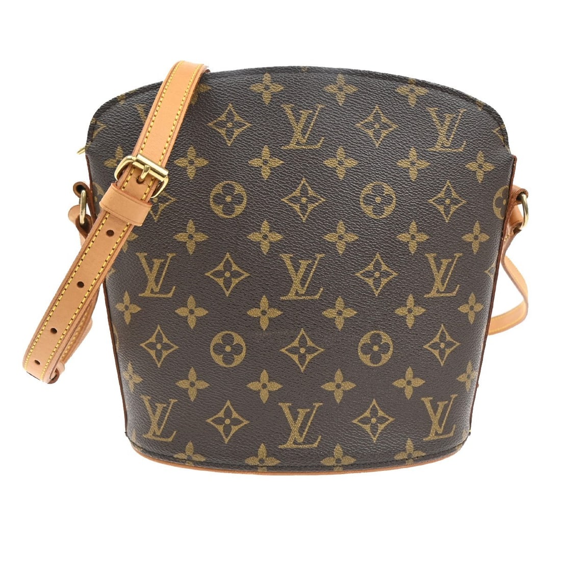 Louis Vuitton Monogram Canvas Drouot Handbag Brown 20cm by 22cm by 10cm: Louis Vuitton Monogram Canvas Drouot Handbag Brown 20cm by 22cm by 10cm The Louis Vuitton Drouot handbag for women is crafted in brown monogram canvas. It features a compact design measuring 20cm x 22